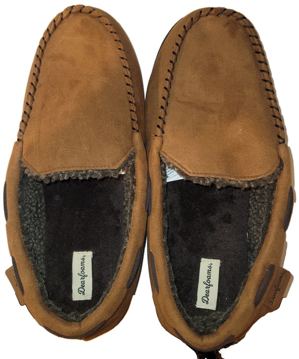 Dearfoams Brown Moccasin Slippers XLARGE-WIDE WIDTH US 13-14 Men's
